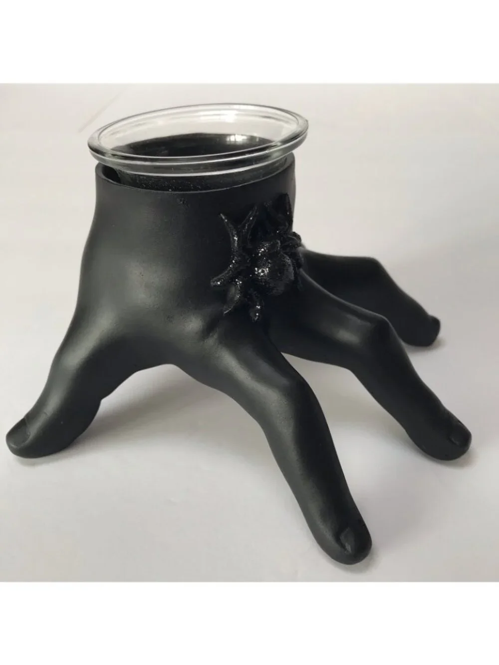 Halloween Candle Holder Spooky Black Hand Tea Light Goth Spider Witchy Decor